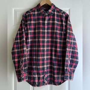 Tommy Bahama Mens Dress Shirt Size Medium Blue Pink Plaid Button Up 100% Cotton